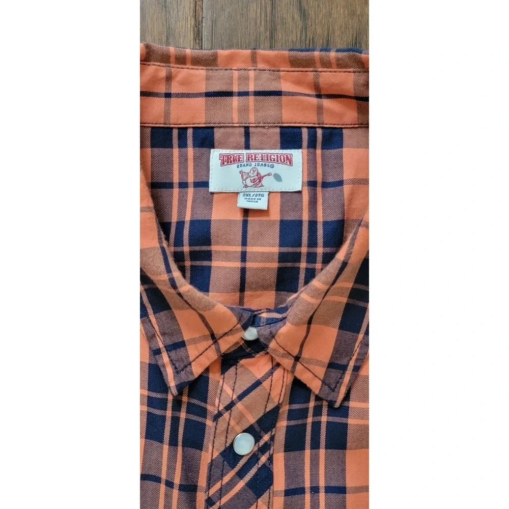 True Religion Men's Short Sleeve‎ Shirt Orange/Black Snap Button Sz 2XL/2TG